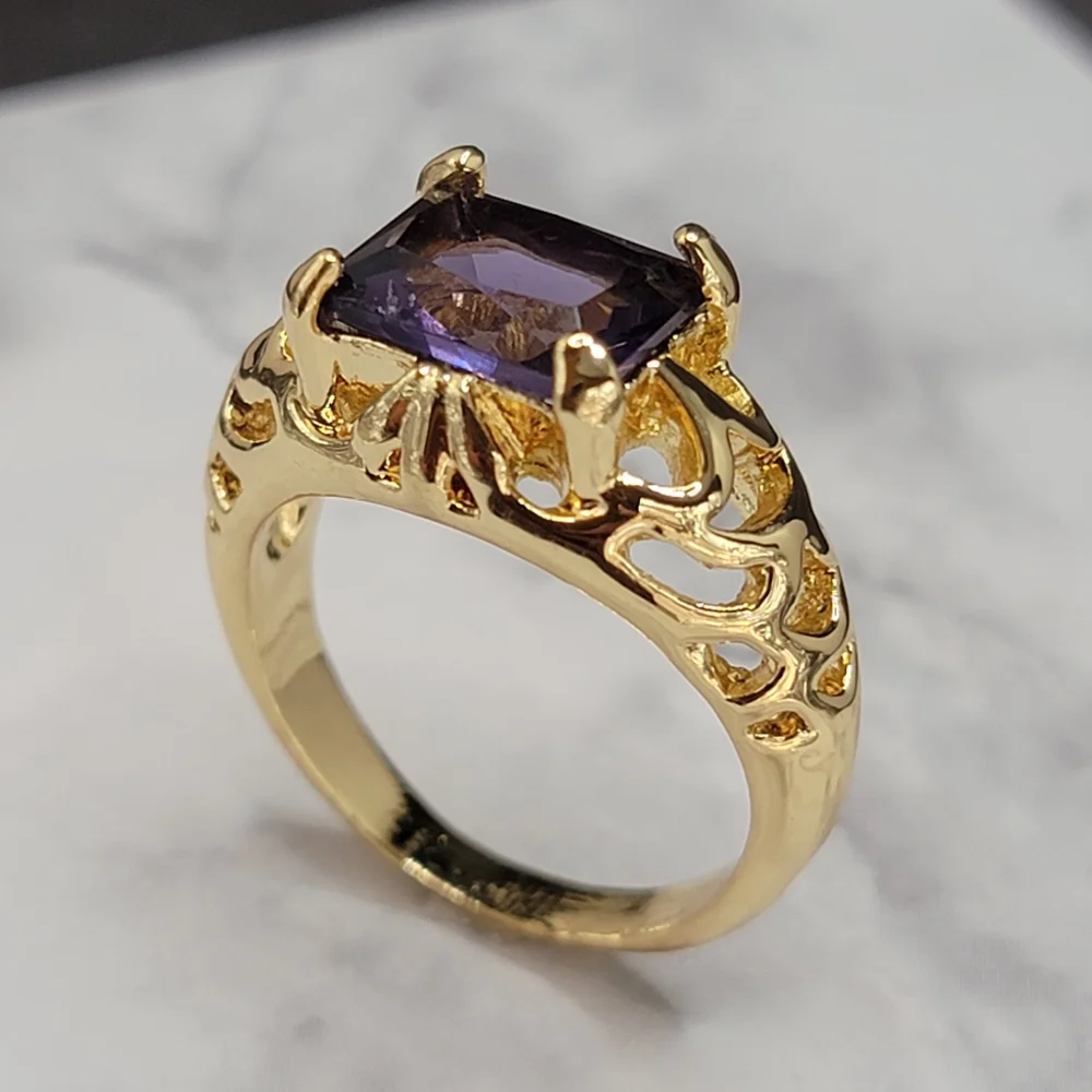 Gold Plated Simulated Amethyst Filigree Ring